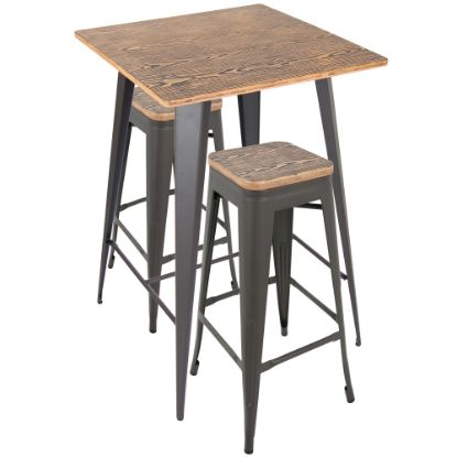 Picture of Lumisource Oregon Industrial Pub Table With 2 Stools, Medium Brown/Gray