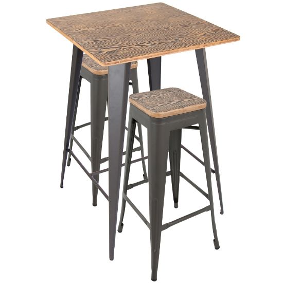 Picture of Lumisource Oregon Industrial Pub Table With 2 Stools, Medium Brown/Gray