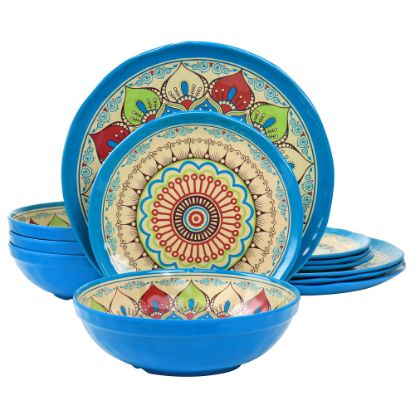 Picture of Elama Camilla 12-Piece Melamine Dinnerware Set, Multicolor