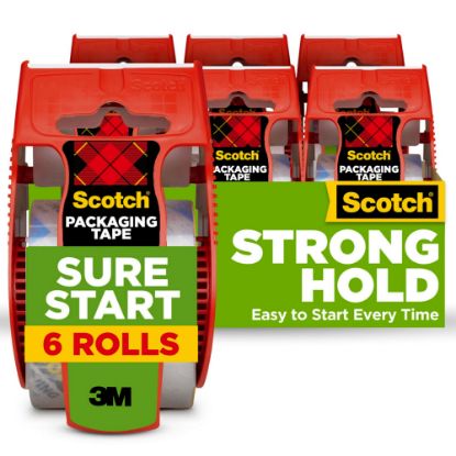 Picture of Scotch Sure Start Shipping Tape With Dispenser, 1-7/8in x 22.2 Yd., Clear, Pack Of 6 Rolls