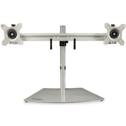 Picture of StarTech.com Dual-Monitor Stand - Horizontal - For up to 24 VESA Mount Monitors - Silver - Up to 24 Screen Support - 35.27 lb Load Capacity - 16.1 Height x 37.4 Width - Desktop, Freestanding - Steel, Aluminum, Plastic - Silver