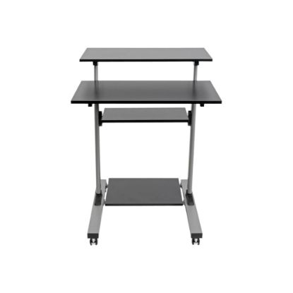 Picture of Tripp Lite Rolling Standing Desk/Workstation on Wheels, Height Adjustable, Mobile - 132.28 lb Load Capacity - 4 x Shelf(ves) - Floor - Medium Density Fiberboard (MDF), Steel - Black