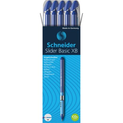 Picture of Schneider Slider Basic XB Ballpoint Pens - Extra Broad  - 1.4 mm Pen Point Size - Blue Ink - Rubberized Barrel - Stainless Steel Tip - 10 / Box