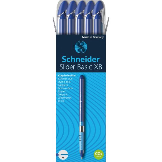 Picture of Schneider Slider Basic XB Ballpoint Pens - Extra Broad  - 1.4 mm Pen Point Size - Blue Ink - Rubberized Barrel - Stainless Steel Tip - 10 / Box