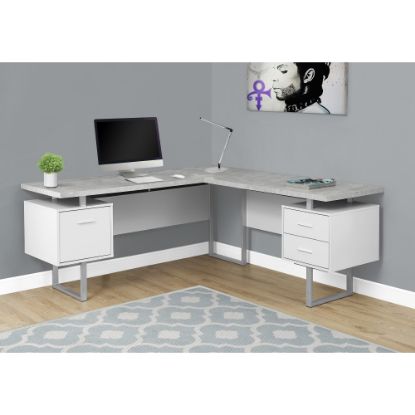 Picture of Monarch Specialties 71inW L-Shaped Corner Desk With 2 Drawers, Gray Cement/White