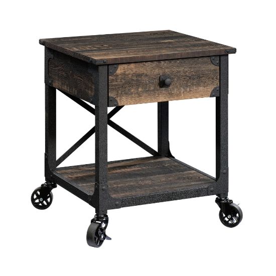 Picture of Sauder Steel River Mobile Side Table, 23inH x 22-1/2inW x 21-11/16inD, Carbon Oak