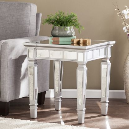 Picture of SEI Furniture Glenview Glam Mirrored End Table, Square, Matte Silver