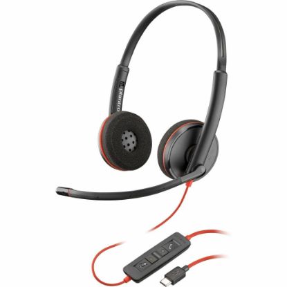 Picture of Poly Blackwire 3220 Stereo USB-C Headset + USB-C/A Adapter (Bulk) - Stereo - USB Type C, Mini-phone (3.5mm) - Wired - 32 Ohm - On-ear - Binaural - Ear-cup - 5.20 ft Cable - Omni-directional Microphone - Noise Canceling - Black