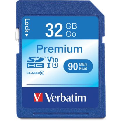 Picture of Verbatim 32GB Premium SDHC Memory Card, UHS-I V10 U1 Class 10, Up to 90MB/s Read Speed