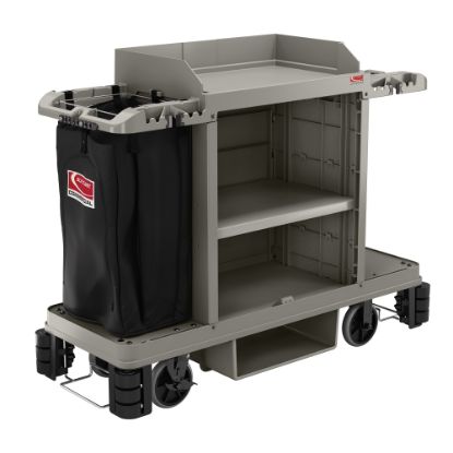 Picture of Suncast Commercial Standard Plus Housekeeping Cart, 49-3/4inH x 24inW x 62-3/16inD, Platinum