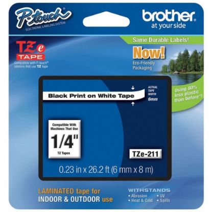 Picture of Brother TZe-211 Black-On-White Tape, 0.25in x 26.2ft