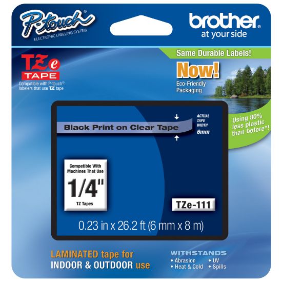 Picture of Brother TZe-111 Black-On-Clear Tape, 0.25in x 26.2ft