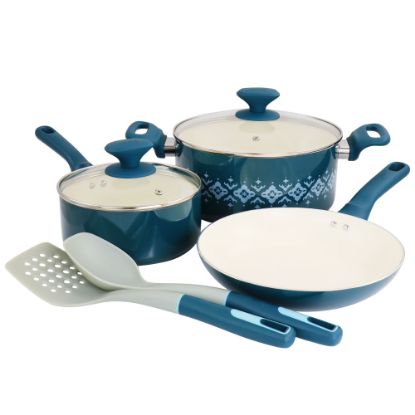 Picture of Spice by Tia Mowry Savory Saffron 7-Piece Ceramic Non-Stick Aluminum Cookware Set, Teal