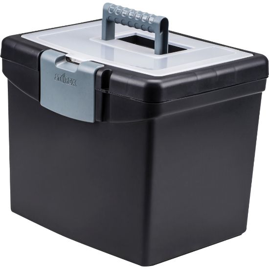 Picture of Storex Medium-Duty Portable File Storage Box With XL Lid, Letter Size, 10-15/16inL x 13-5/16inW x 11inH, 100% Recycled, Black