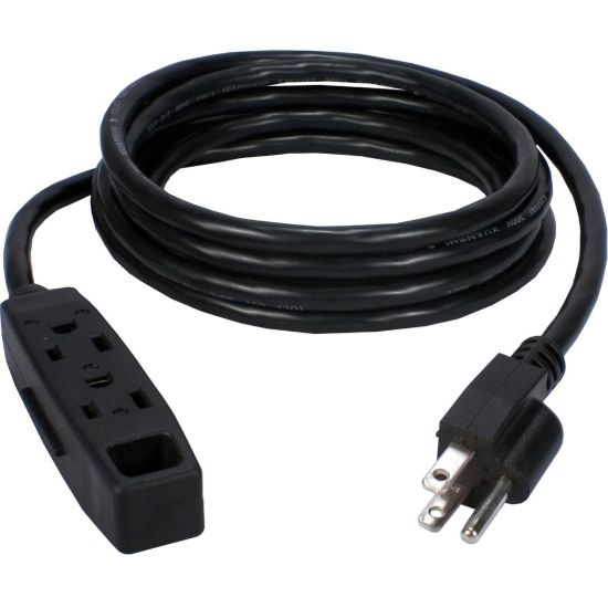 Picture of QVS 3-Outlet 3-Prong 15ft Power Extension Cord - NEMA 5-15P - 3 x NEMA 5-15R - Black