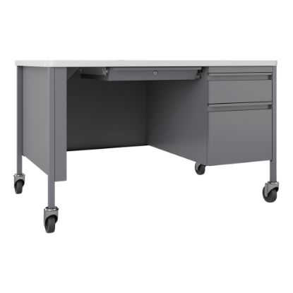 Picture of Lorell Fortress 48inW Steel Right-Pedestal Mobile Teachers Computer Desk, White/Platinum