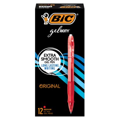 Picture of BIC Gel-ocity Retractable Gel Ink Rollerball Pens, Medium Point, 0.7 mm, Red Barrel, Red Ink, Pack Of 12