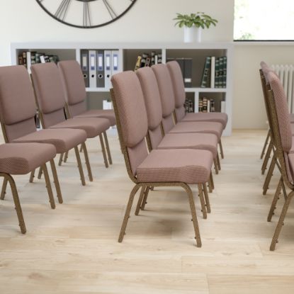 Picture of Flash Furniture HERCULES Series Stackable Church Chair, Brown Dot/Goldvein