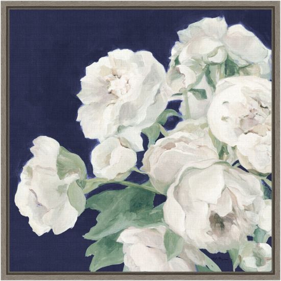 Picture of Amanti Art Peony Flowers on Navy by Marilyn Hageman Framed Canvas Wall Art Print, 16in x 16in, Graywash