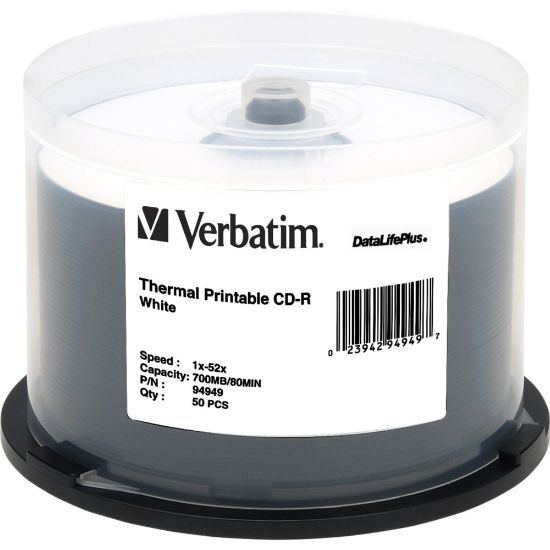 Picture of Verbatim CD-R 700MB 52X DataLifePlus White Thermal Printable - 50pk Spindle - Printable - Thermal Printable