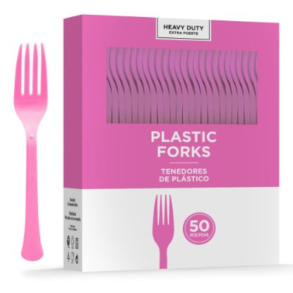 Picture of Amscan 8017 Solid Heavyweight Plastic Forks, Bright Pink, 50 Forks Per Pack, Case Of 3 Packs