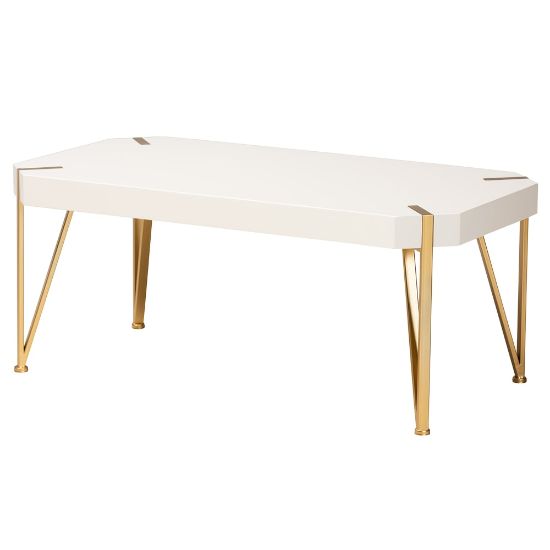 Picture of Baxton Studio Contemporary Glam And Luxe Coffee Table, 18inH x 43-1/2inW x 23inD, Brushed Gold/White