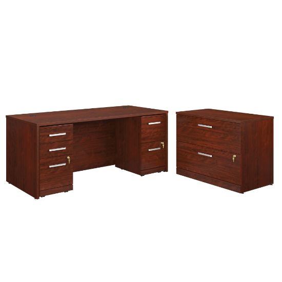 Picture of Sauder Affirm Collection Executive Desk With 2-Drawer Mobile Pedestal File And 3-Drawer Mobile Pedestal File And Lateral File, 72inW x 30inD, Classic Cherry