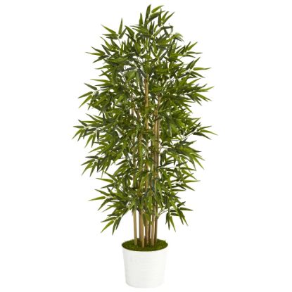 Picture of Nearly Natural Bamboo Tree 64inH Plastic Artificial Plant With Tin Planter, 64inH x 10inW x 10inD, Green/White