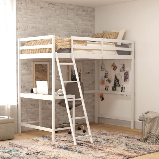 Picture of Flash Furniture Riley Loft Bed Frame With Desk, Twin, 42-1/2inL x 78-3/4inW x 42-1/2inD, White