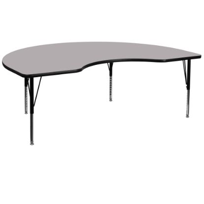 Picture of Flash Furniture 72inW Kidney Thermal Laminate Activity Table With Short Height-Adjustable Legs, Gray