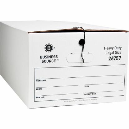 Picture of Business Source Heavy Duty Legal Size Storage Box - External Dimensions: 15in Width x 24in Depth x 10inHeight - Media Size Supported: Legal - String/Button Tie Closure - Medium Duty - Stackable - White - For File - Recycled - 12 / Carton