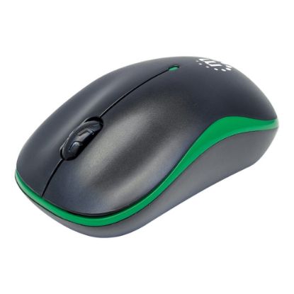 Picture of Manhattan Success Wireless Mouse, Black/Green, 1000dpi, 2.4Ghz (up to 10m), USB, Optical, Three Button with Scroll Wheel, USB micro receiver, AA battery (included), Low friction base, Three Year Warranty, Blister - Mouse - optical - 3 buttons