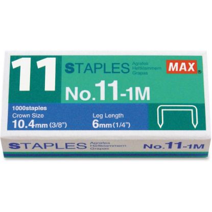 Picture of MAX No. 11-1M Staples - 50 Per Strip - 15/64in Leg - 7/17in Crown - for Paper - Silver - 1000 / Box