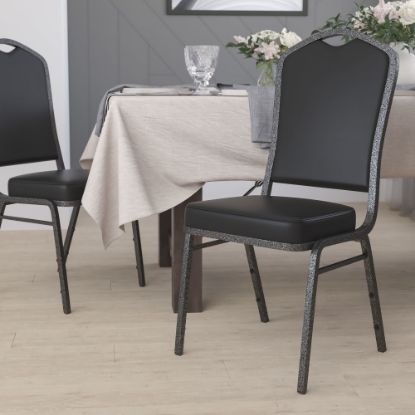 Picture of Flash Furniture HERCULES Series Crown Back Stacking Banquet Chair, Black/Silver Vein