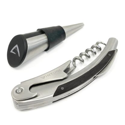 Picture of Edgecraft Vinturi Waiters Corkscrew With Bottle Stopper, Chrome