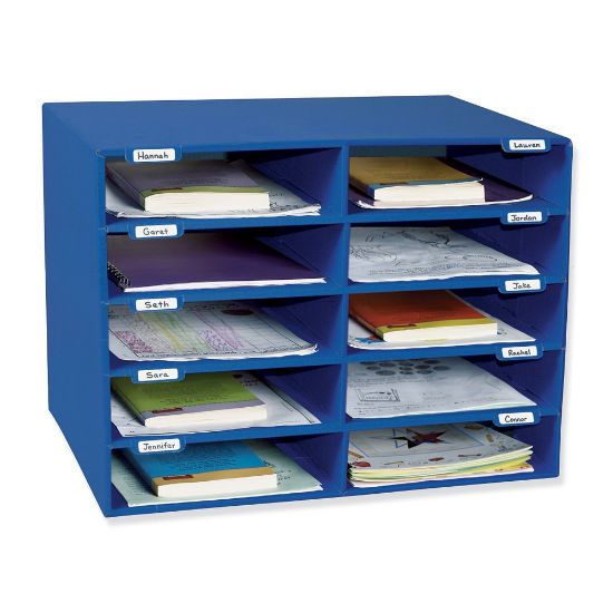 Picture of Pacon 70% Recycled Mailbox Storage Unit, 10 Slots, Blue