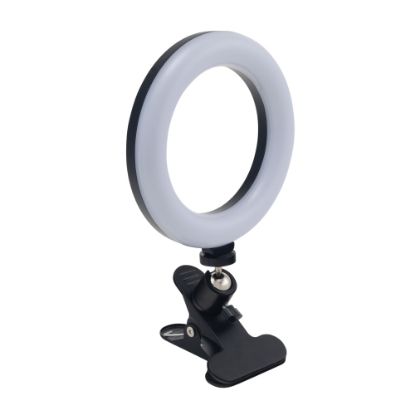 Picture of Realspace 6in LED Ring Light With Clip-On Monitor Mount Or Tripod Stand, Adjustable, 9-5/8inH, Black