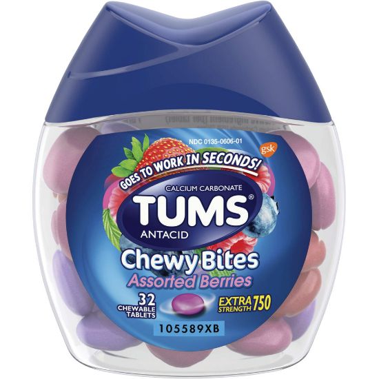 Picture of TUMS Chewy Bites Chewable Antacid Tablets, Assorted Berries, Bottle Of 32 Tablets