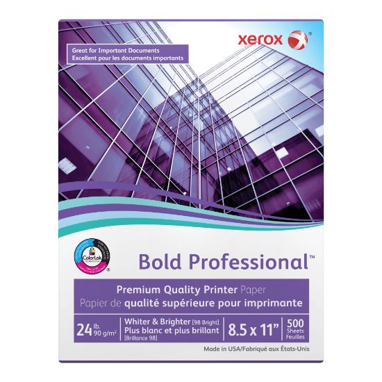 Picture of Xerox Bold Professional Premium Quality Inkjet Or Laser Paper, Letter Size (8 1/2in x 11in), Ream Of 500 Sheets, FSC Certified, 24 Lb, 98 Brightness