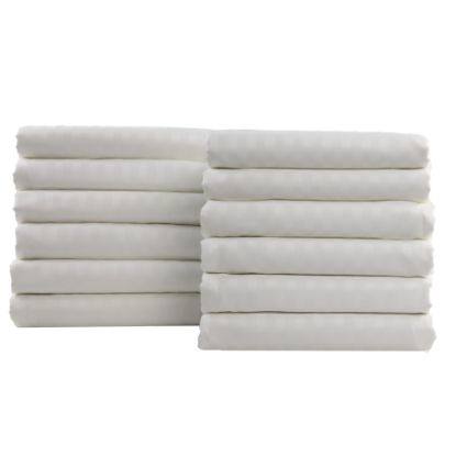 Picture of 1888 Mills Lotus Satin Stripe King Fitted Sheets, 78in x 80in x 15in, White, Pack Of 12 Sheets