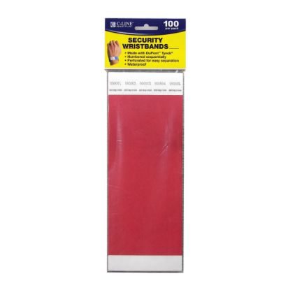 Picture of C-Line DuPont Tyvek Security Wristbands, 3/4in x 10in, Red, 100 Wristbands Per Pack, Set Of 2 Packs