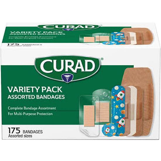 Picture of CURAD Bandage Variety Pack, Assorted Sizes/Styles, 175 Bandages Per Box, Case Of 24 Boxes