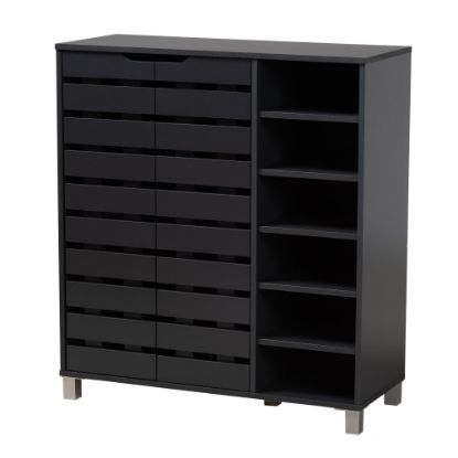 Picture of Baxton Studio Shirley 2-Door Shoe Storage Cabinet With Open Shelves, Dark Gray