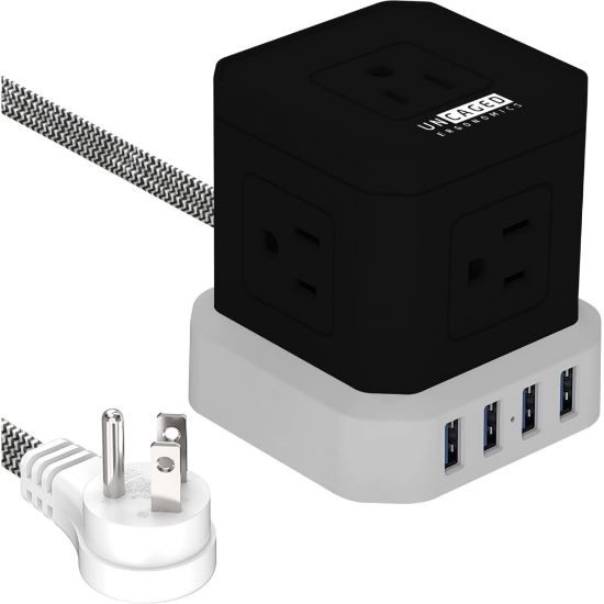 Picture of Uncaged Ergonomics PCB 5 AC-Outlet Cube Extension Cord With Surge Protector, 10', Black