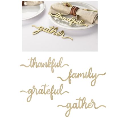 Picture of Amscan Thanksgiving Decorative Wood Sayings, 4in x 9in, Gold, Pack Of 8