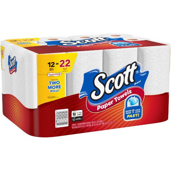 Picture of Scott Choose-A-Sheet Paper Towels - Mega Rolls - 1 Ply - 102 Sheets/Roll - White - Perforated, Absorbent - For Home, Office, School - 12 / Pack