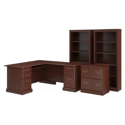 Picture of Bush Business Furniture Saratoga 66inW L-Shaped Corner Desk With Lateral File Cabinet And Two 5-Shelf Bookcases, Harvest Cherry, Standard Delivery