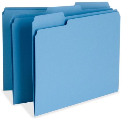 Picture of Business Source 1/3 Tab Cut Letter Top Tab File Folders - 8 1/2in x 11in - Assorted Tab Position - Blue - 100 / Box