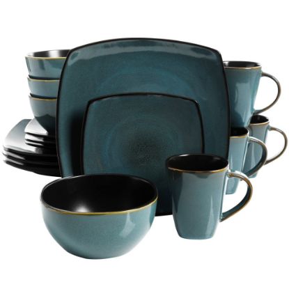 Picture of Gibson Soho Lounge 16-Piece Square Dinnerware Set, Teal