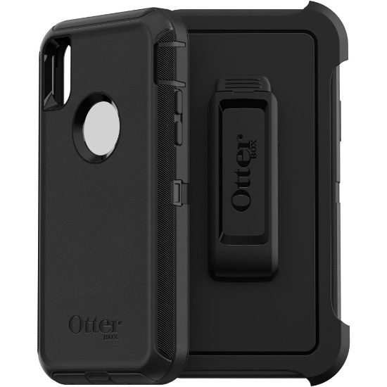 Picture of OtterBox Defender Carrying Case (Holster) Apple iPhone X, iPhone XS Smartphone - Black - Drop Resistant, Dust Proof Port, Dirt Resistant Port, Lint Resistant Port, Impact Resistant - Belt Clip